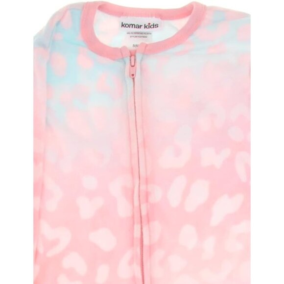 Komar Kids Girls Blue Pink Leopard Fleece Footed One Piece Pajamas Size 14-16 XL - Picture 3 of 3